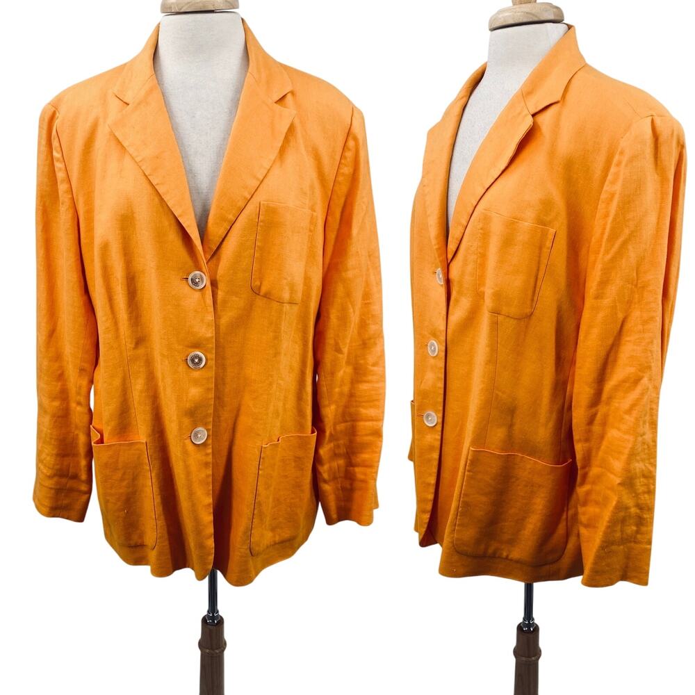 Lauren Ralph Lauren Linen Blazer Jacket Woven Button Front Orange Womens 16W
